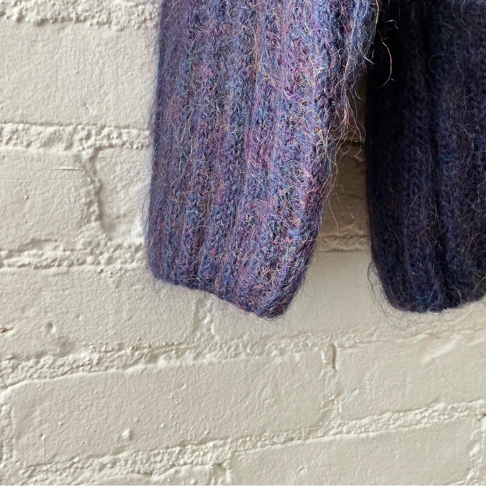 Vintage 90s Express Tricot Mohair Blend Boxy Chunky Cardigan Sweater Grandpa L - Picture 5 of 13